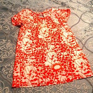 Coral and white mid length dress